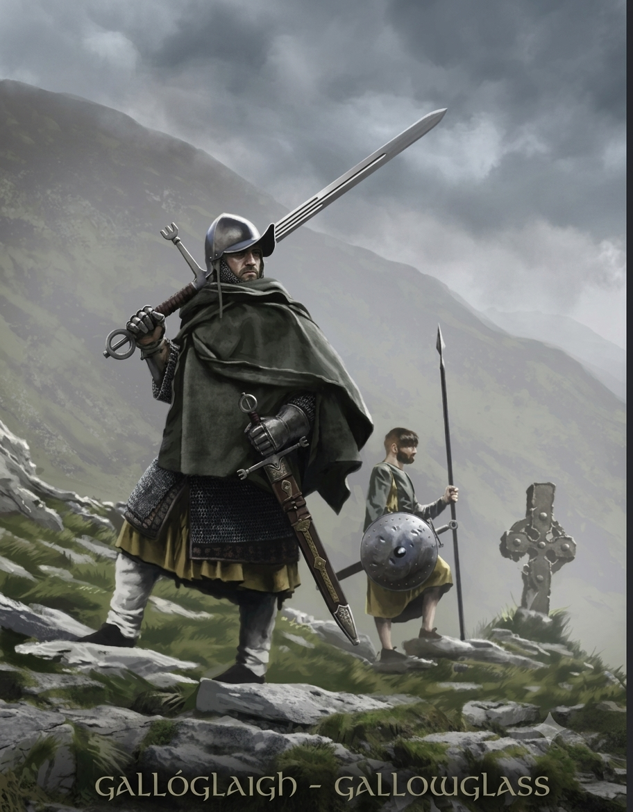 Gallóglaigh — gallowglass warriors in mail with claymore and spear