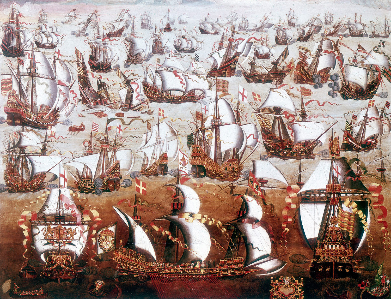 Spanish Armada naval engagement with sailing warships